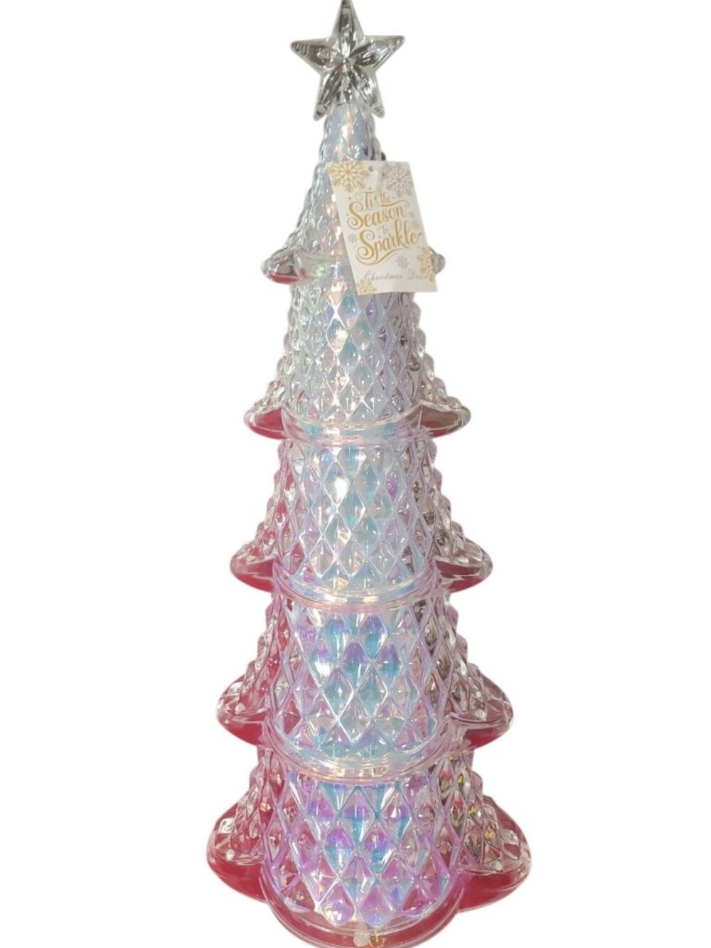Iridescent Christmas Led Tree With Star Topper - 21 Inch Diamond Pattern Design